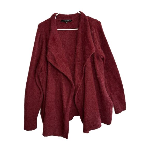 Colleen Lopez Maroon Nylon Fuzzy Cardigan, XL, Pre-owned - Picture 2 of 4